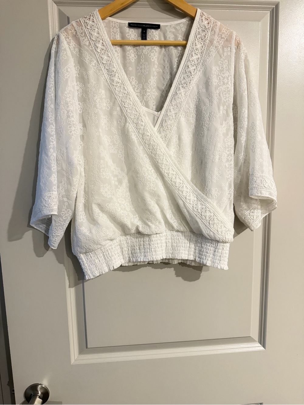 White House Black Market White Lace Wrap Blouse - Picture 3 of 6